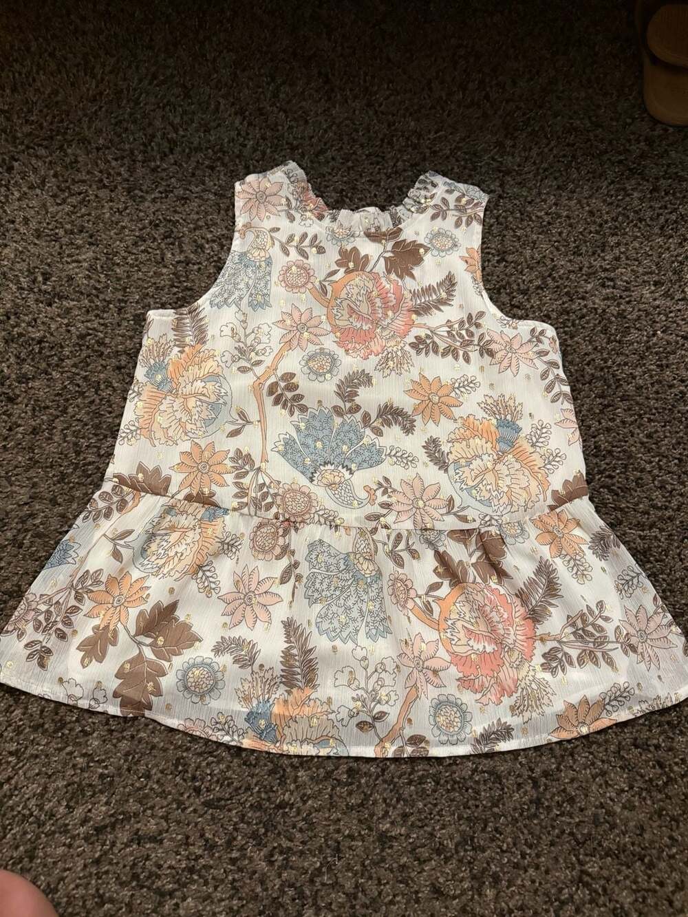 LOFT Petites Floral Shimmer Tie-Back Peplum Shell Tank Top